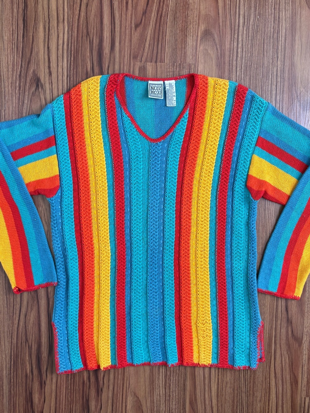 VTG 90s Funky Rainbow Knit Sweater with Retro Vibes